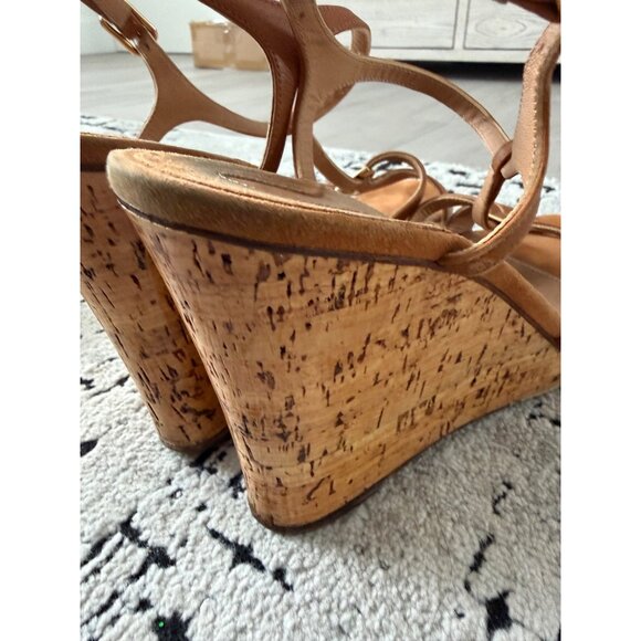 SALVATORE FERRAGAMO Tan Leather Cork Wedges Size 10 - Picture 11 of 13